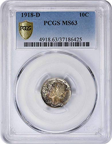 1918-D Mercury Silver Dime MS63 PCGs