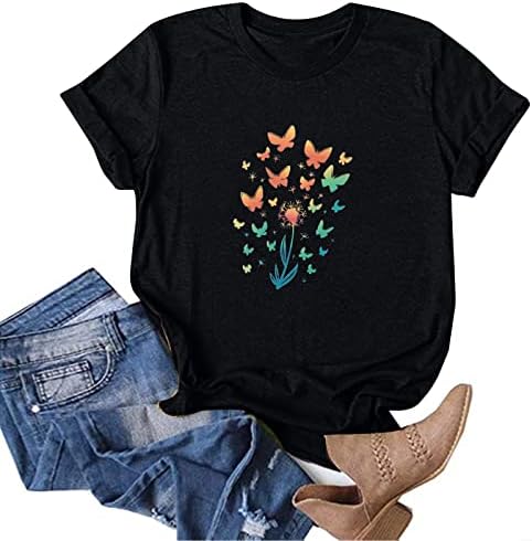 2023 צמרות לנשים, חולצות טייט של שרוול קצר מזדמן של נשים הדפס פרחוני דפסה קרקעית חולצת טיז קיץ חולצות